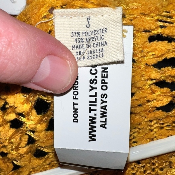 NWT SKY AND SPARROW Open Weave Mustard Womens Crop Sweater Size Small - Picture 5 of 8